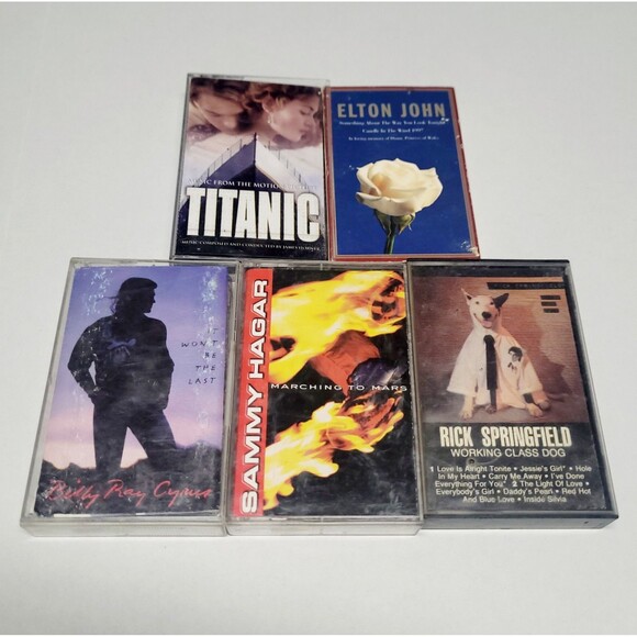 Lot Of 5 Cassettes Titanic Elton John Sammy Hagar Billy Ray Cyrus R. Springfield - Picture 1 of 5